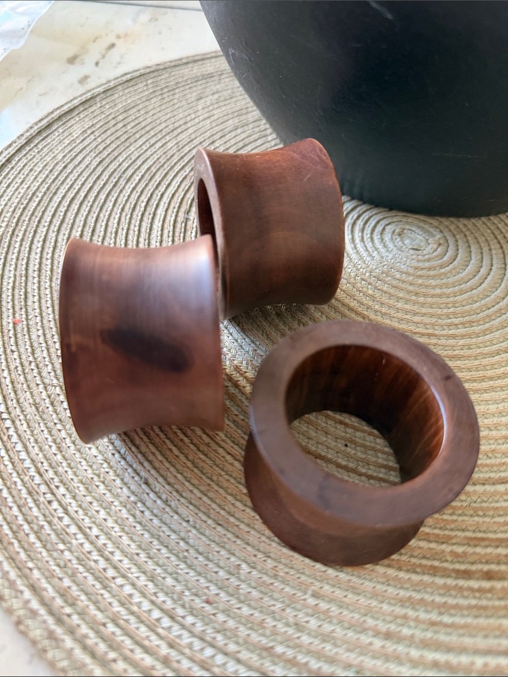 Pier 1 Handcrafted Brown Wooden Napkin Rings - Set of 3
